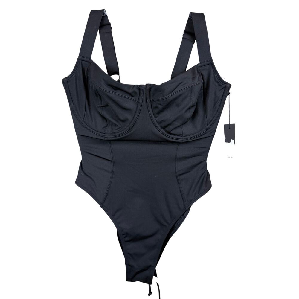 TA3 Hi Cut Lifty Black One-Piece Corset Lace-Up Underwire MED F/G Cup